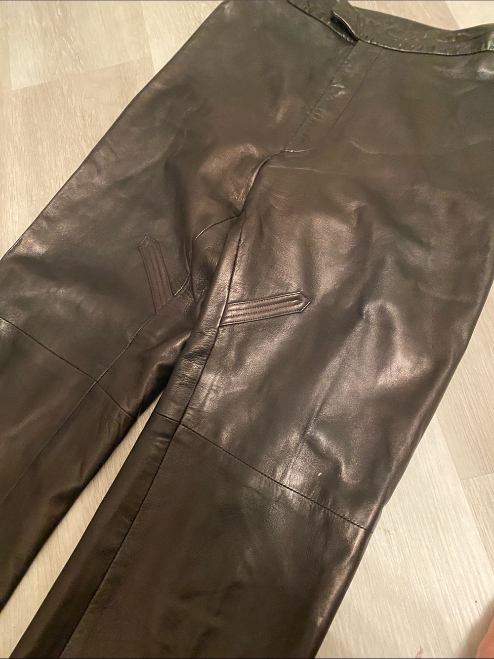 Ralph  Lauren Black straight Leg  tapered pants lamb skin  luxury Leather size 8 - Picture 4 of 8